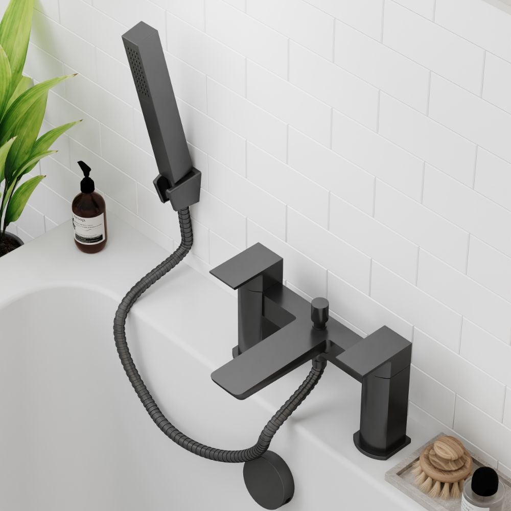 Muro Deck Mounted Matt Black Bath Shower Mixer Tap - Image 3