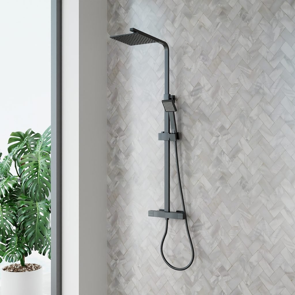 Lunar Matt Black Thermostatic Rain Head Shower