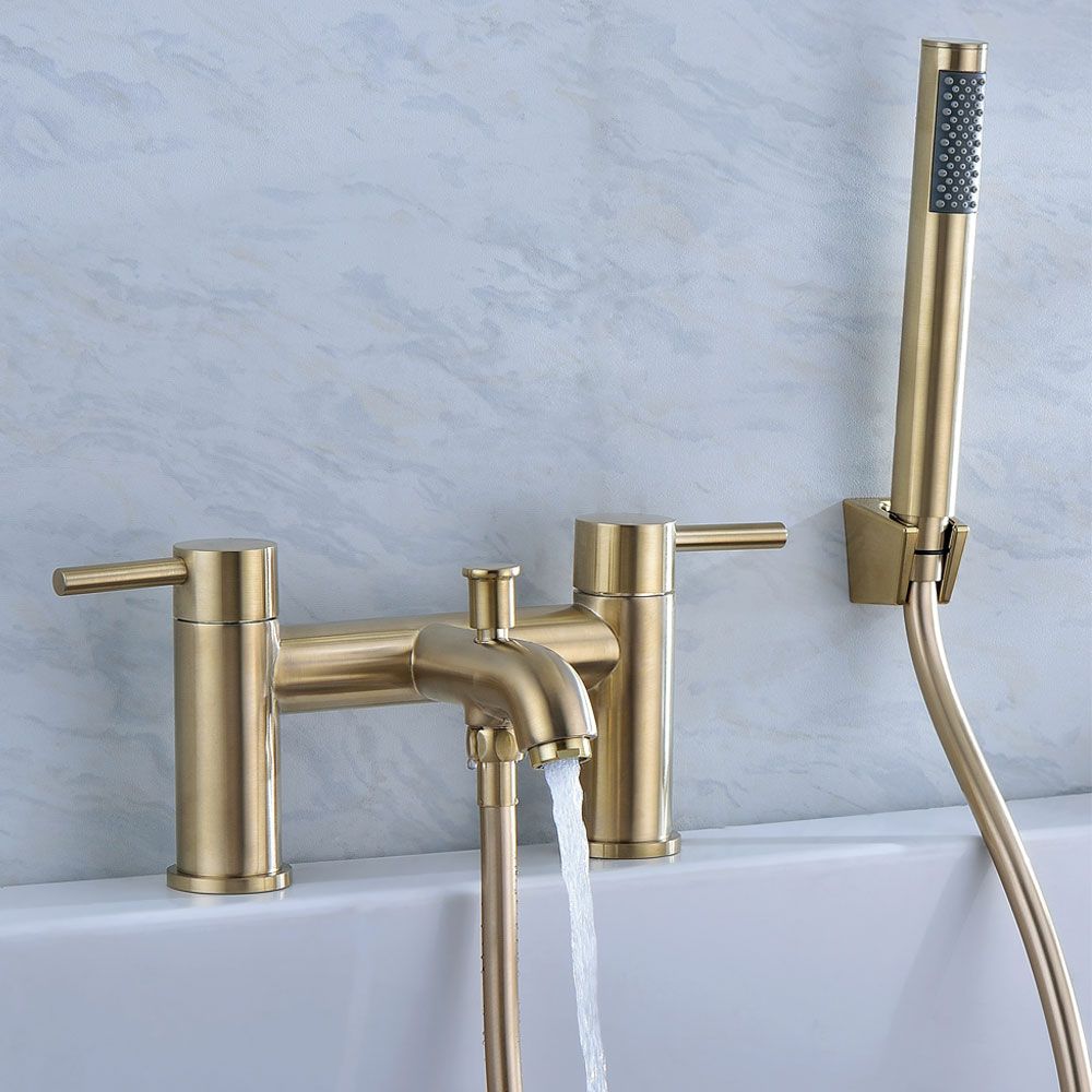 Chepstow Brushed Brass Bath Shower Mixer Tap Including Wall Bracket ...