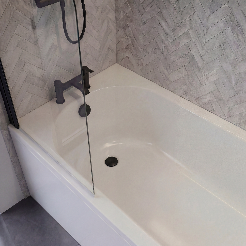 Cascade Shower Bath with 6mm Easy Clean Matt Black Shower Screen - Image 3