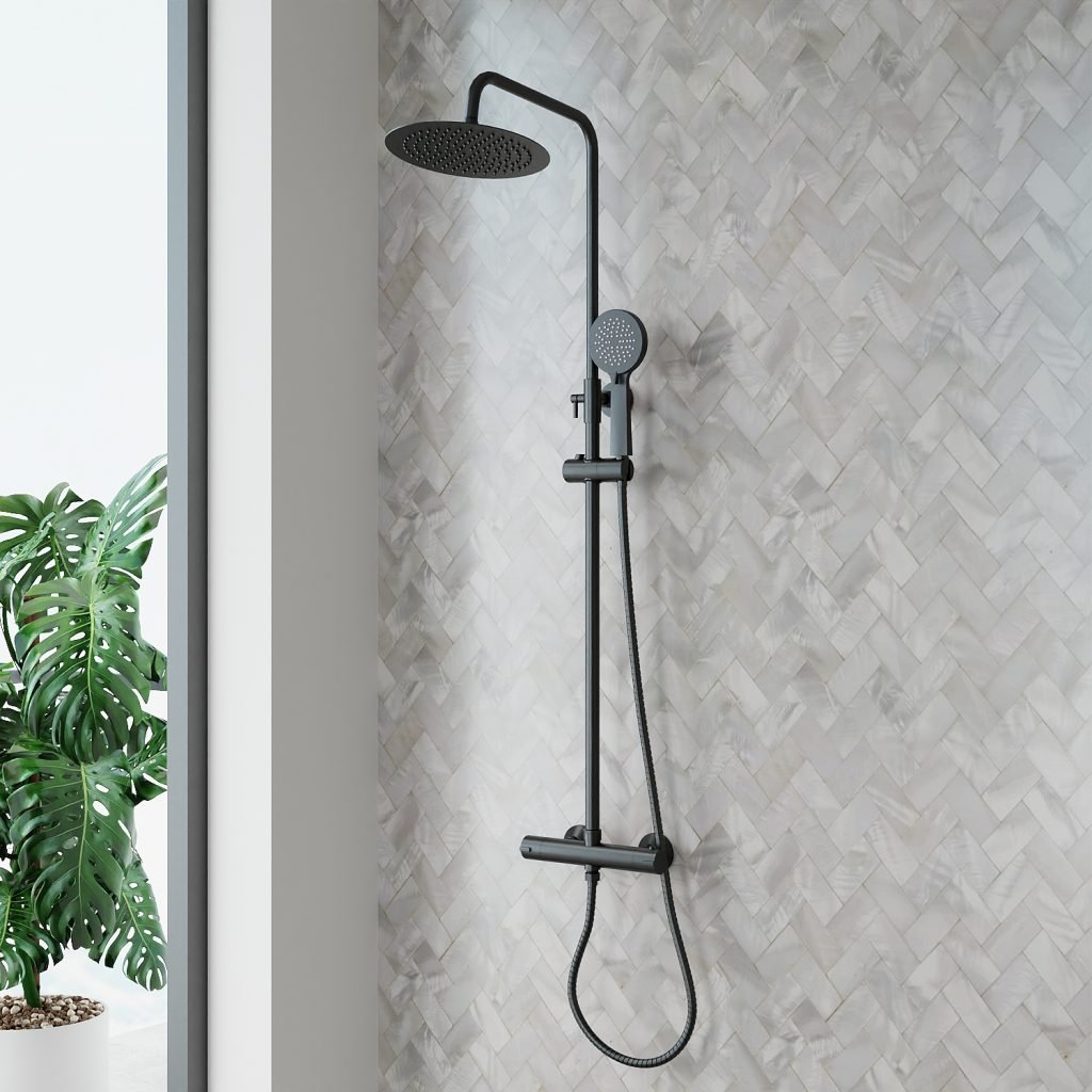 Middleton Matt Black Exposed Rain Head Shower