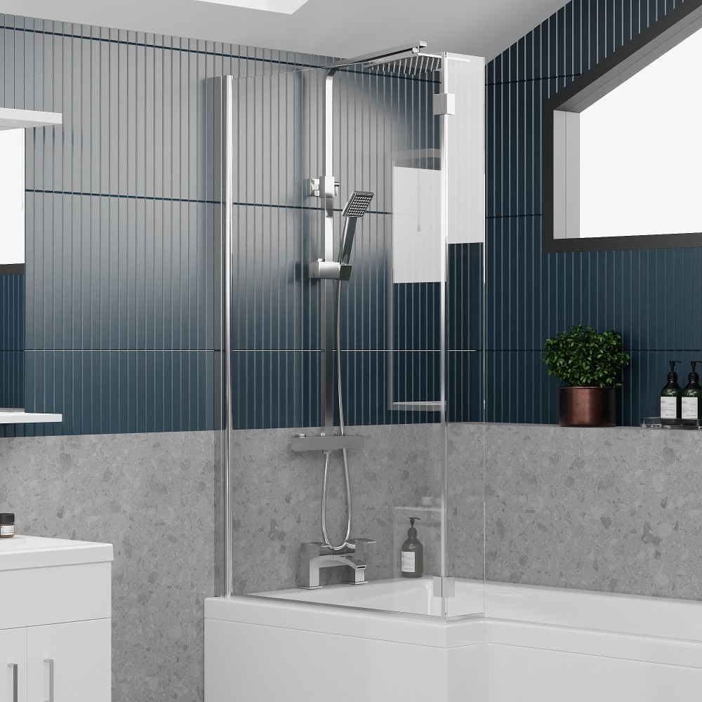 Ellington Chrome L Shape Bath Suite Including Chrome Taps & Lunar Rain Head Shower - Image 5