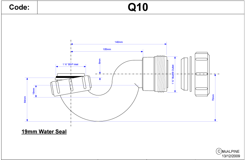 mcalpine q10 bath trap dimensions