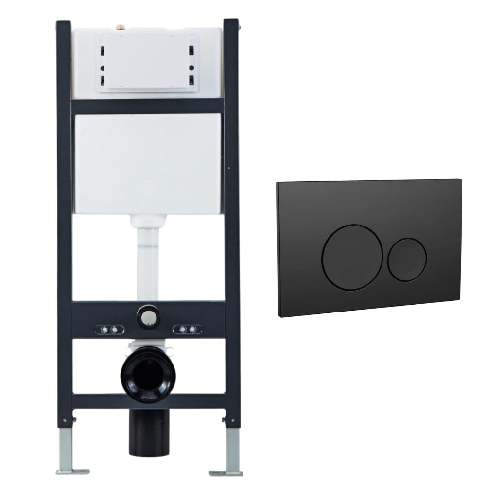 Wall Hung Toilet Frame & Cistern With Chrome Push Plate - Round Buttons