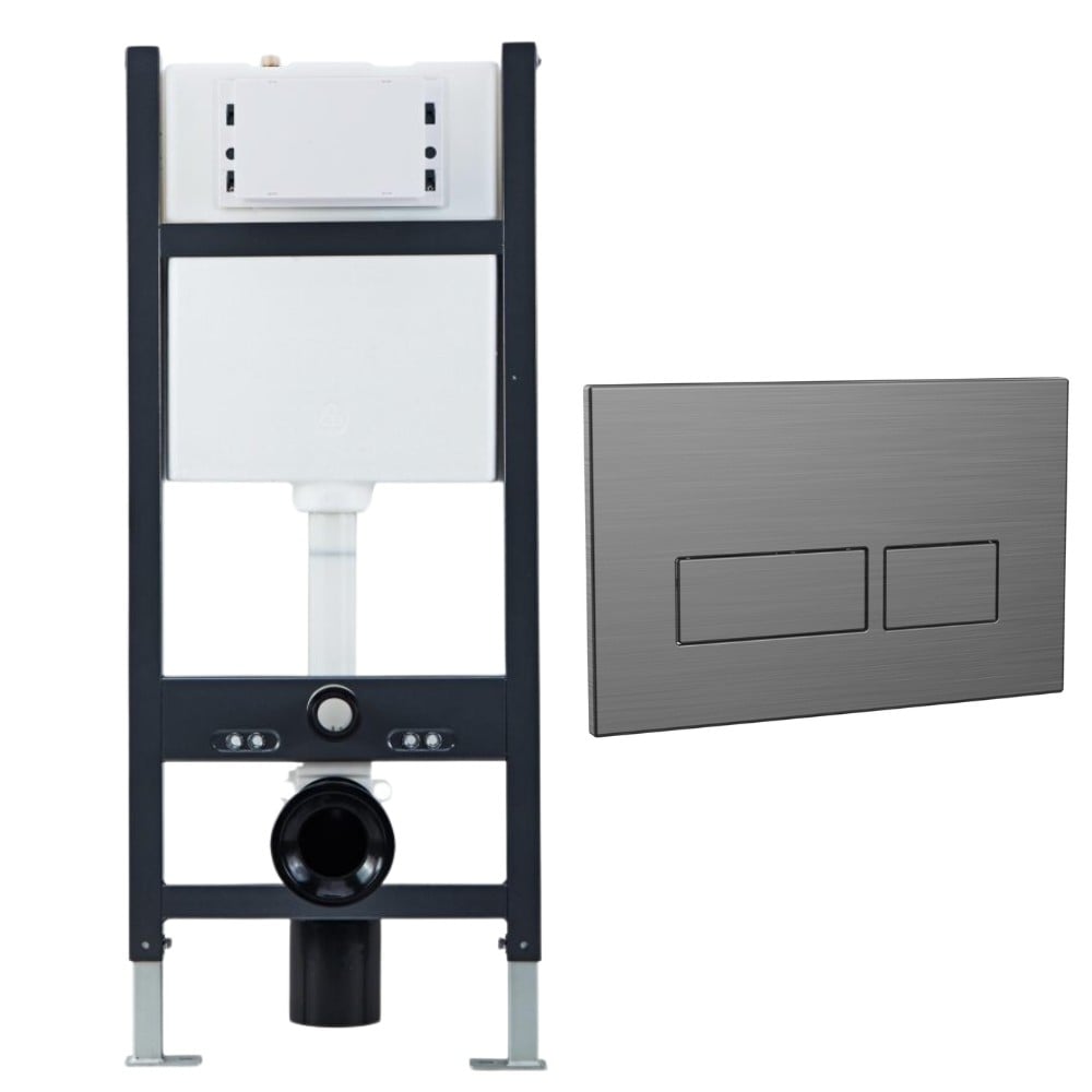 Wall Hung Toilet Frame & Cistern With Chrome Push Plate - Round Buttons