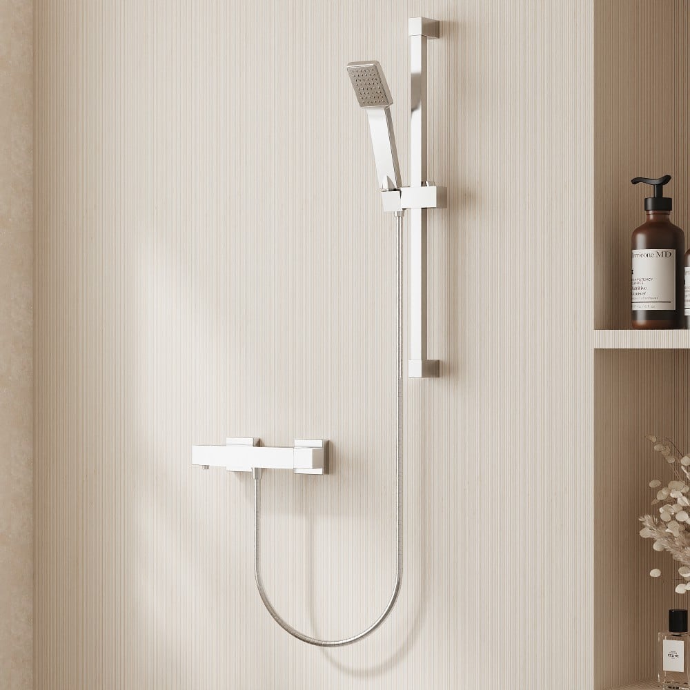 Modern Square Chrome Thermostatic Bar valve and Riser Kit