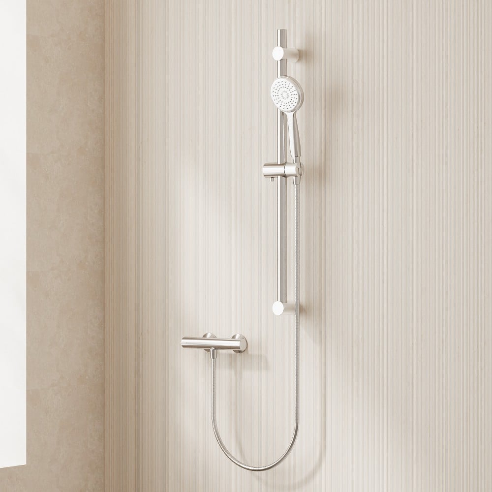 Chrome Thermostatic Round Bar Valve And Riser Kit Set