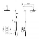 Core Thermostatic Concealed Shower Set Line Drawing Dimensions