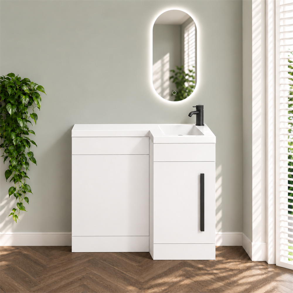 Amy 900mm Combination Toilet & Sink Unit – Gloss White with Black Handle - Image 7