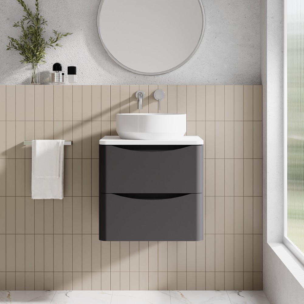 Scudo Bella 500mm Two Drawer Unit & Countertop in Matte Grey - Image 3