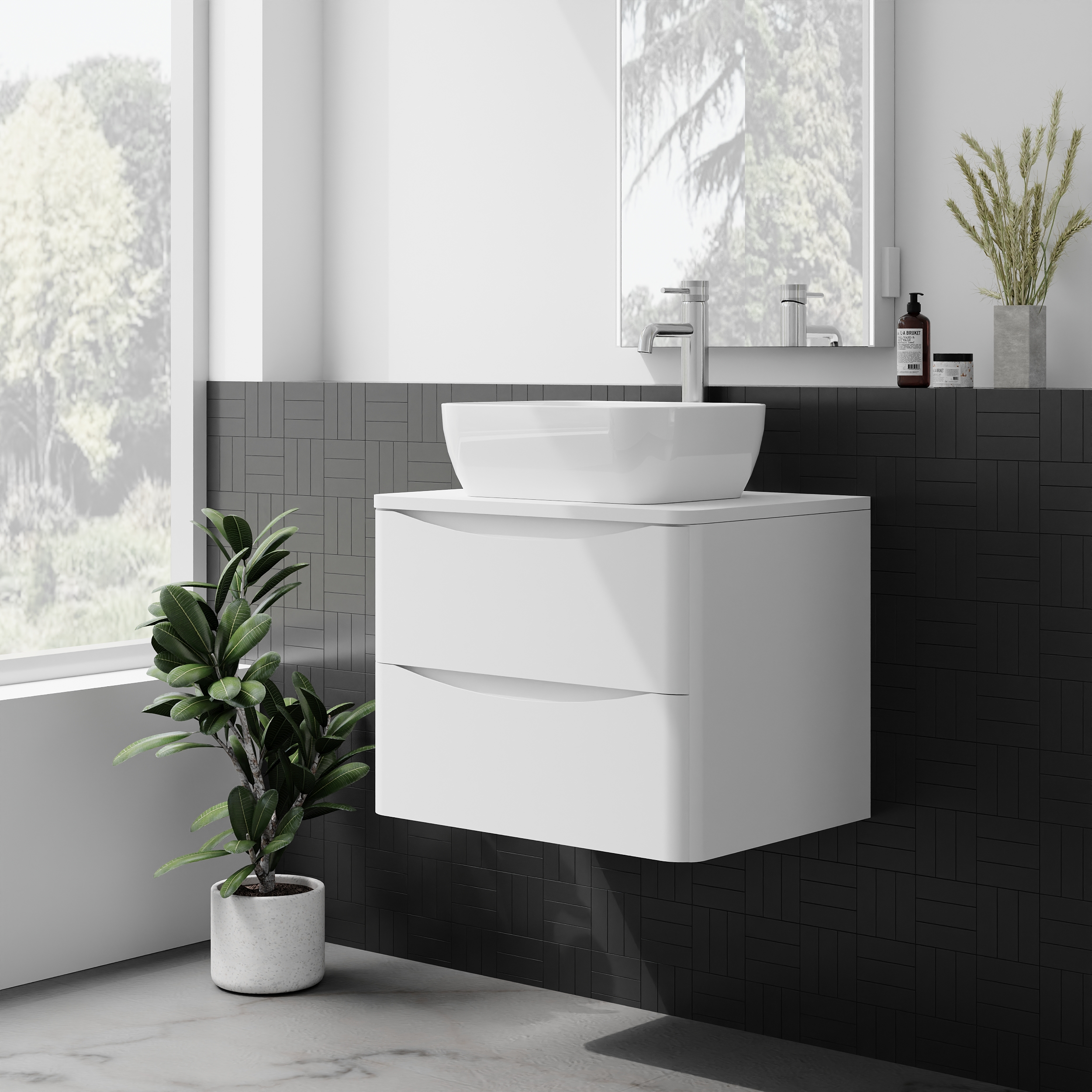 Scudo Bella 600mm Two Drawer Unit & Countertop in Gloss White