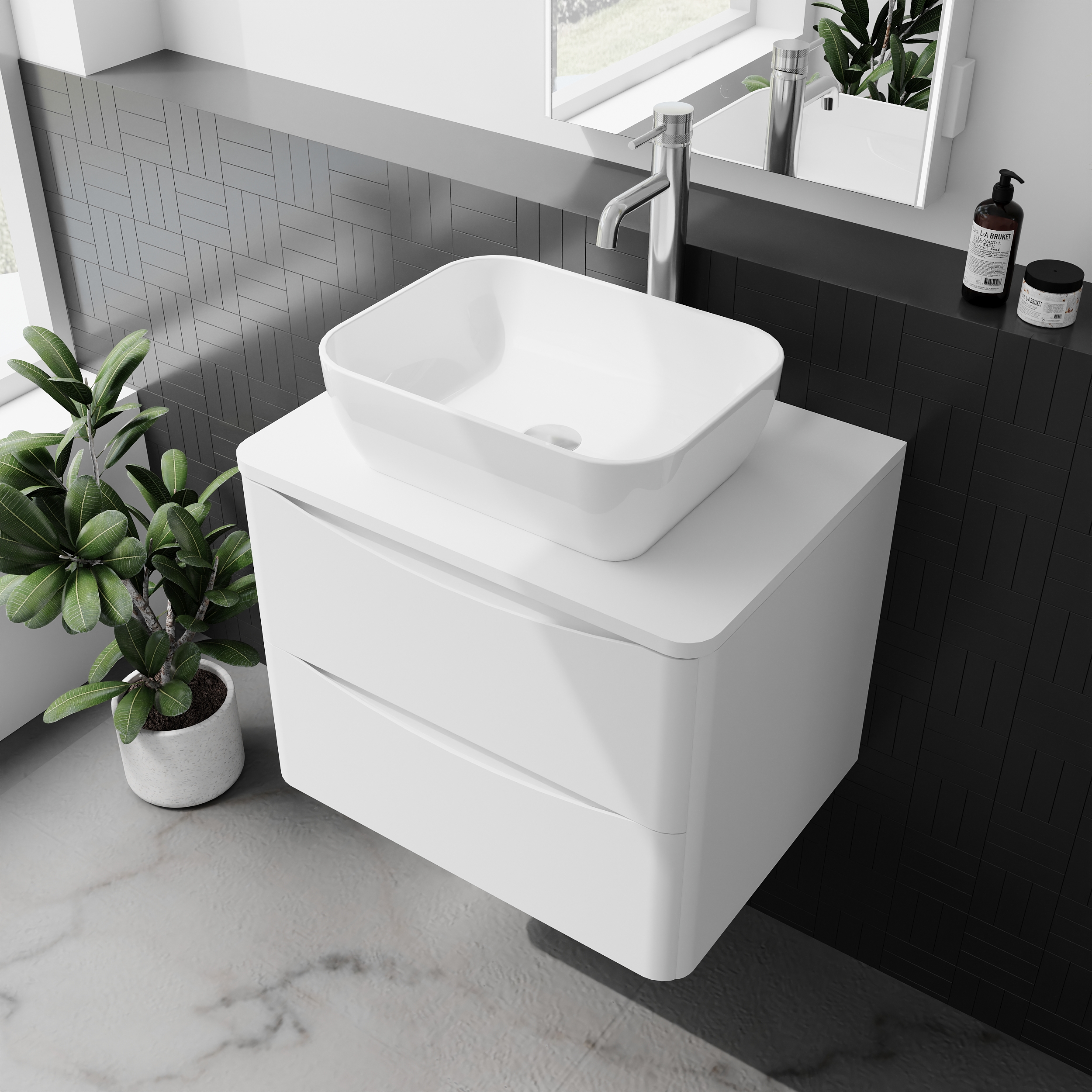 Scudo Bella 600mm Two Drawer Unit & Countertop in Gloss White - Image 3