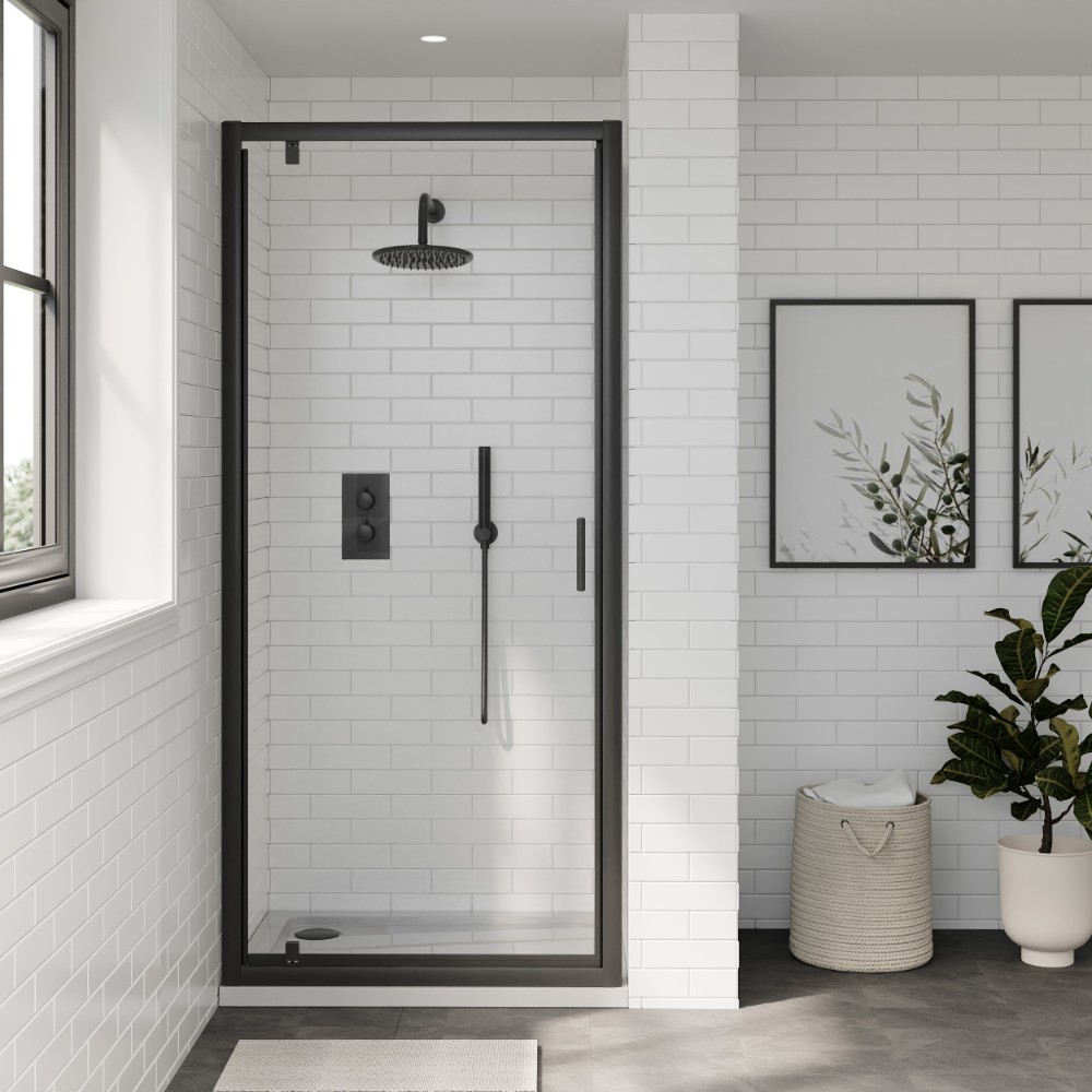 Litchfield I6 900mm Matt Black Pivot Shower Door with Optional Side Panel – Modern, Durable, Reversible Design - Image 3