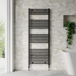 scudo strive 600 x 1600 matt black heated towel radiator vertical ladder design