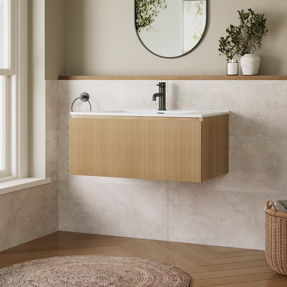 Flauto 800mm Smoked Sage Fluted Wall Hung Vanity Unit with Basin – Modern Bathroom Furniture - Image 7
