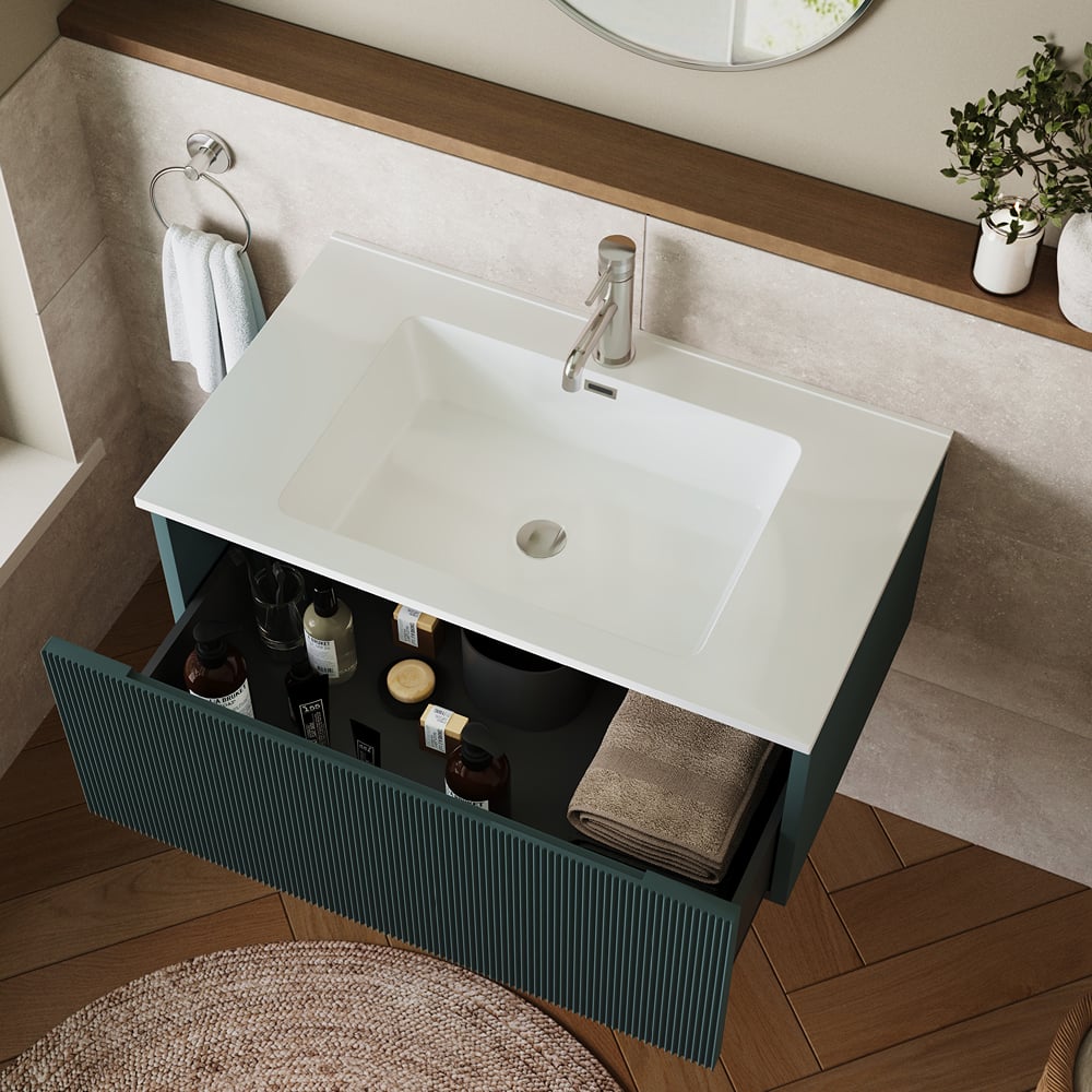 Flauto 800mm Smoked Sage Fluted Wall Hung Vanity Unit with Basin – Modern Bathroom Furniture - Image 5
