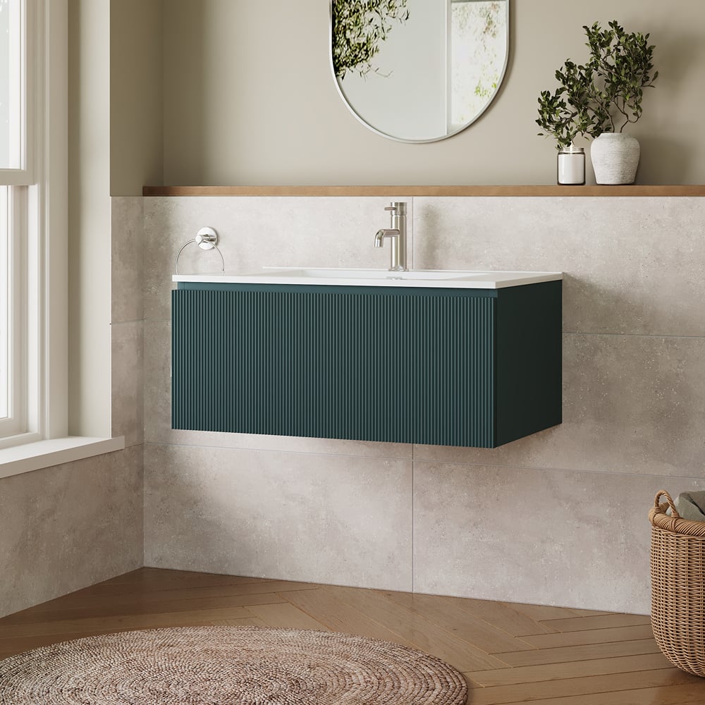 Flauto 800mm Smoked Sage Fluted Wall Hung Vanity Unit with Basin – Modern Bathroom Furniture - Image 3