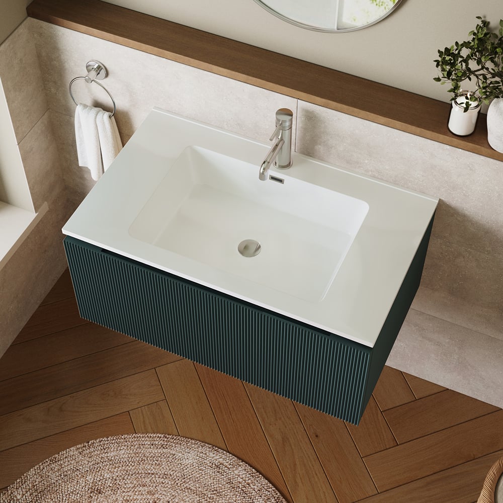 Flauto 800mm Smoked Sage Fluted Wall Hung Vanity Unit with Basin – Modern Bathroom Furniture - Image 4