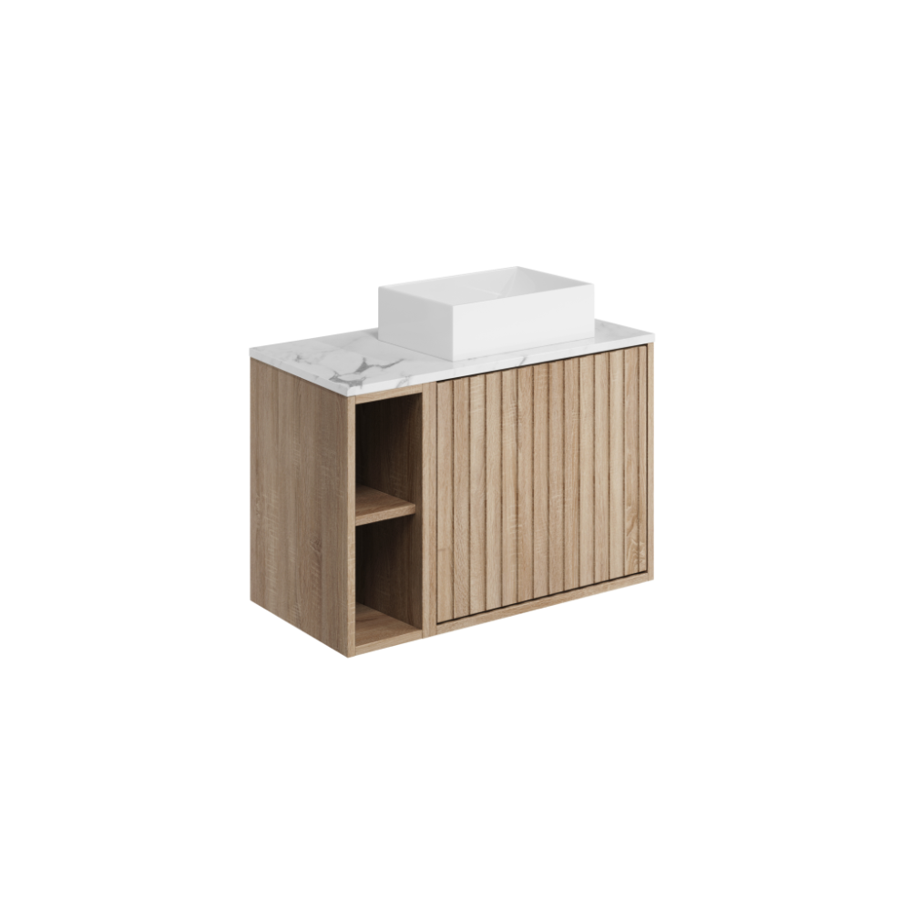 Alfie 800mm Fluted Sonoma Oak Single Drawer Vanity Unit & Solid Marble Countertop - Image 4
