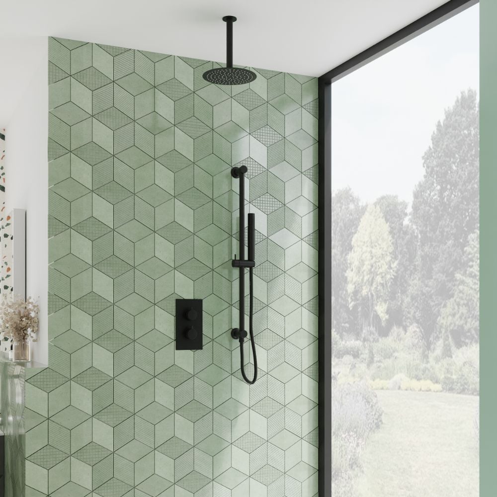 Scudo Black Concealed Shower Set Including Ceiling Mounted Head