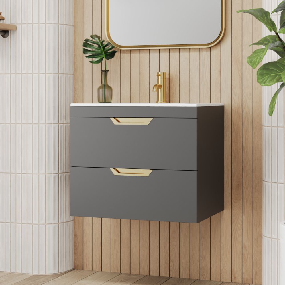 Aubrey 600mm Wall Hung Dust Grey Unit & Basin (Optional Handle Colours) - Image 3