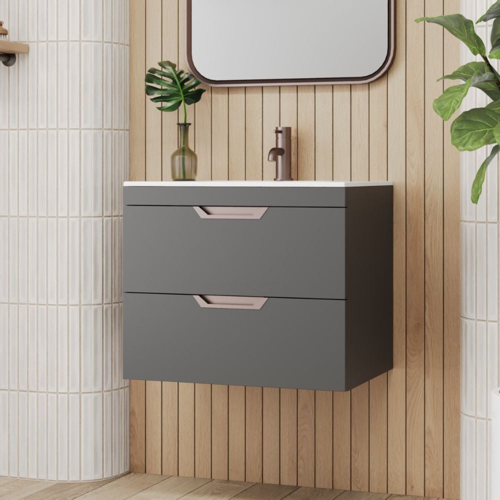 Aubrey 600mm Wall Hung Dust Grey Unit & Basin (Optional Handle Colours) - Image 5