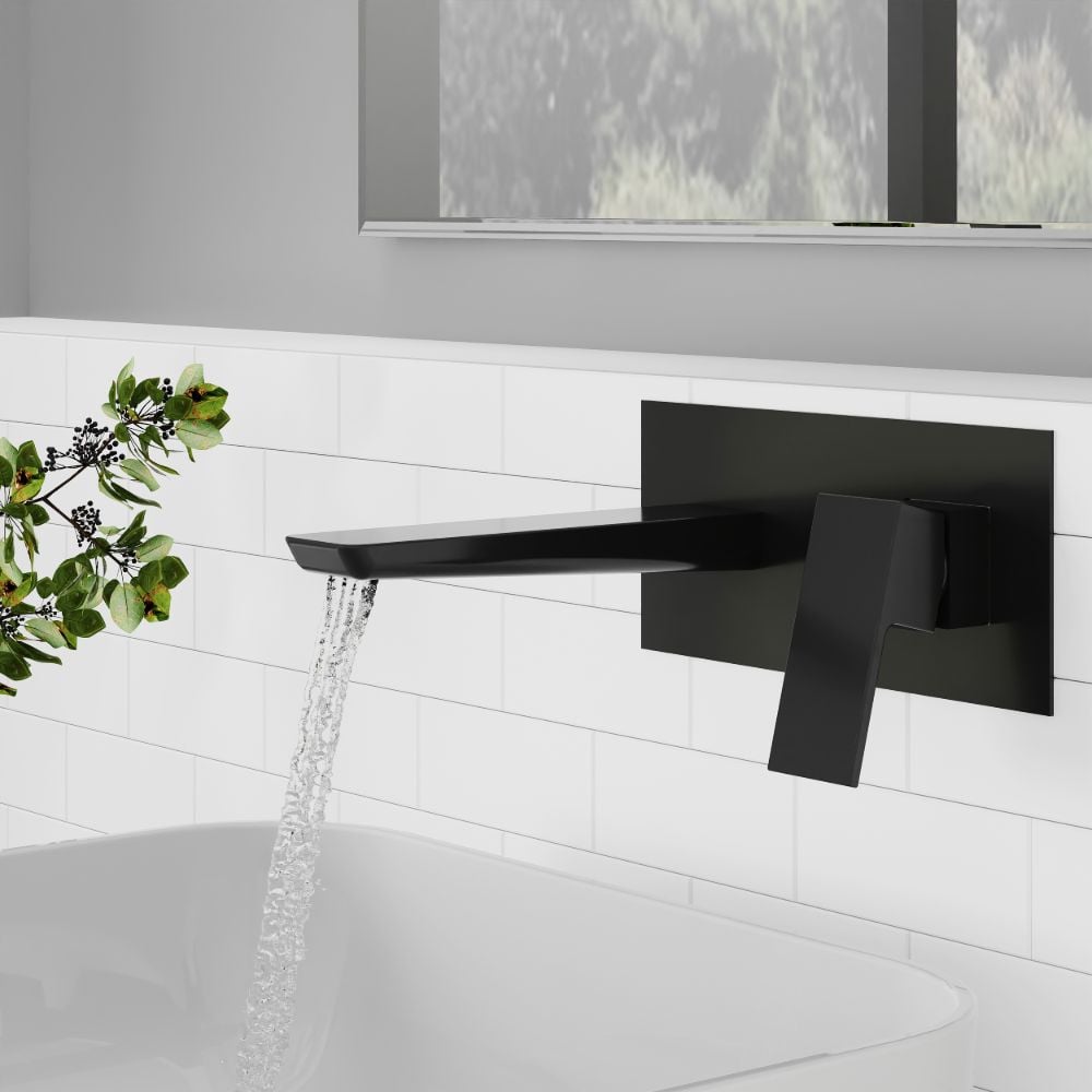 Muro Matte Black Wall Mounted Bath Mixer Tap – Sleek, Modern Brassware - Image 3