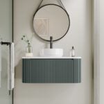 tailored flauto 870mm sage green wall hung vanity unit with sintered stone countertop