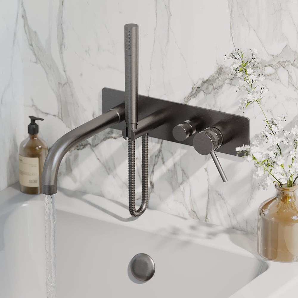 Core Gunmetal Wall Mounted Bath Shower Mixer Tap – Luxury Designer Bath Filler with Handset - Image 3