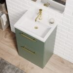 Green 500mm floor standing vanity unit with brass handles