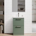 Green 500mm Vanity Unit with Gunmetal knurled handles
