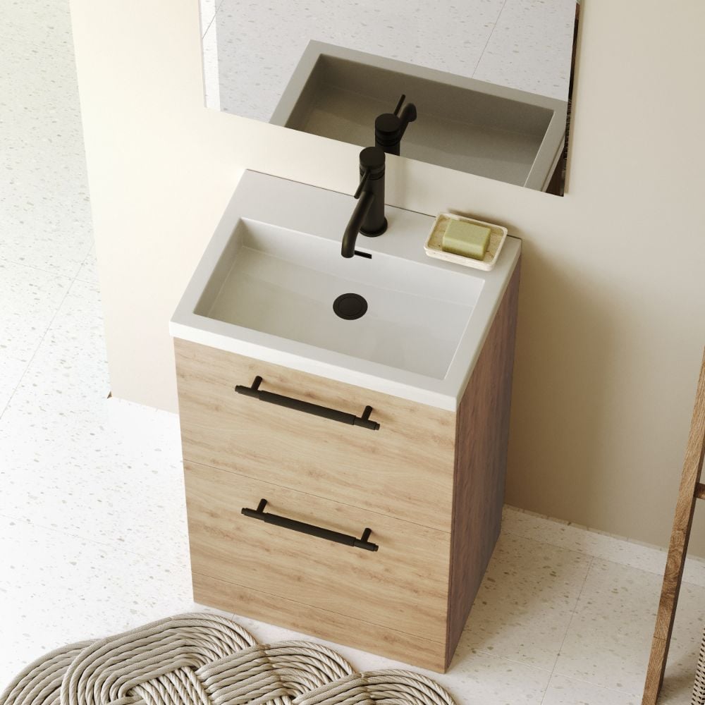 Oak 500mm Vanity Unit with Black knurled handles