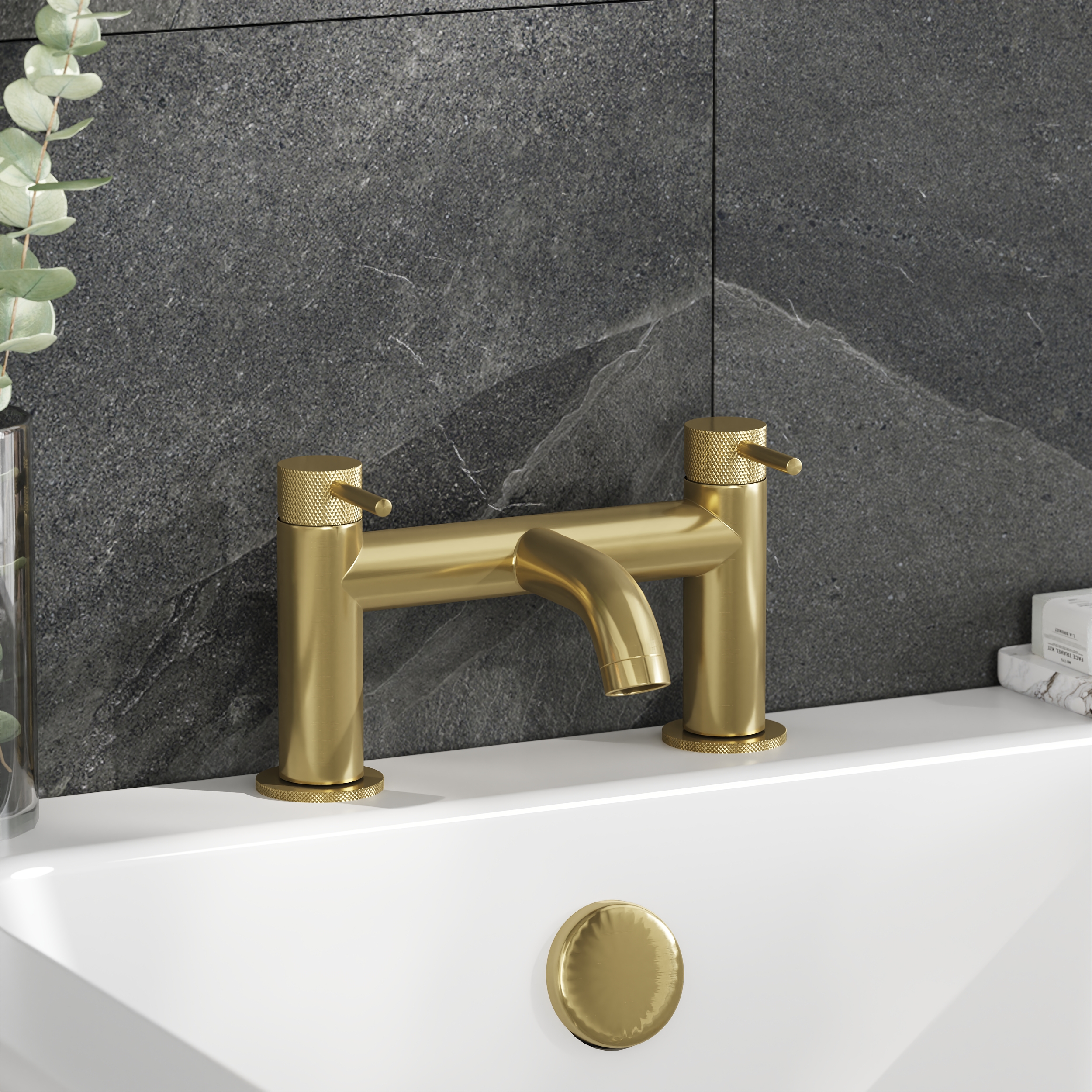 Litchfield ORO Brushed Brass Bath Filler Mixer Tap – Luxury Knurled Dual Lever Design