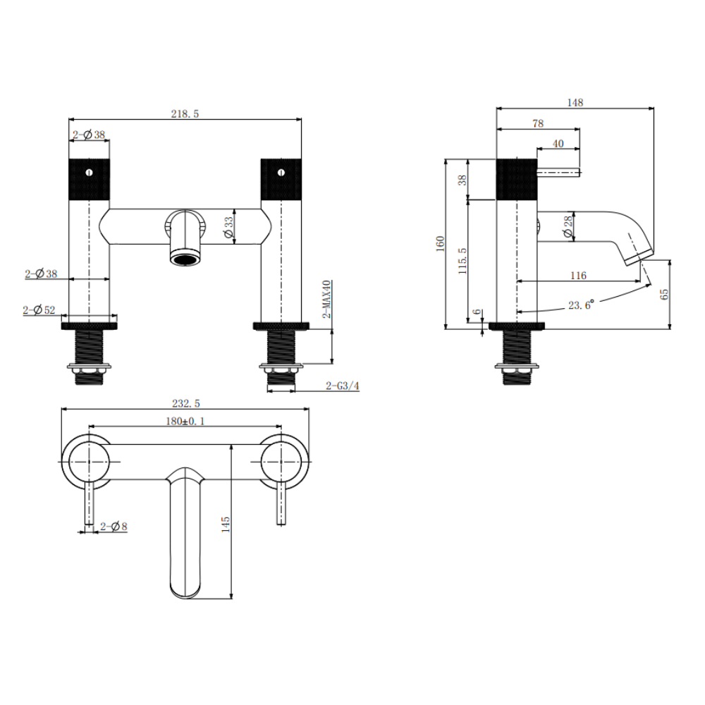 Litchfield ORO Brushed Brass Bath Filler Mixer Tap – Luxury Knurled Dual Lever Design - Image 4