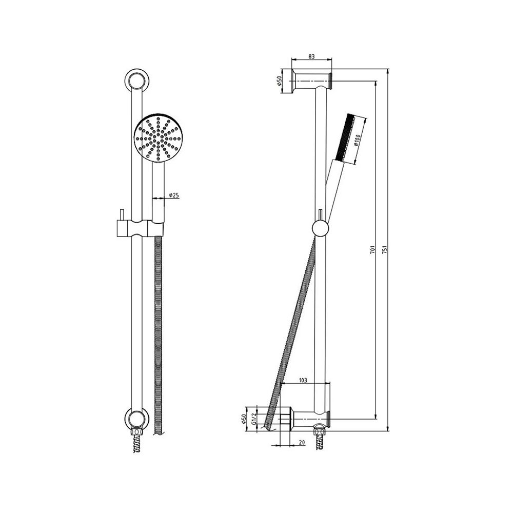Core Nickel Fluted Riser Rail Handset and Hose with Integrated Elbow - Image 15