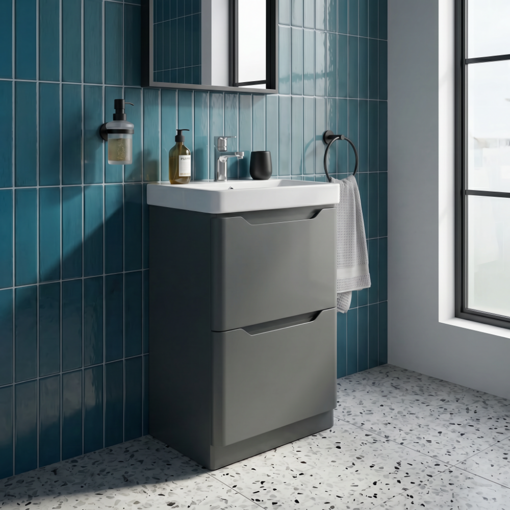 Ella 600mm Anthracite Floor Standing Vanity Unit with Ceramic Basin - Image 3