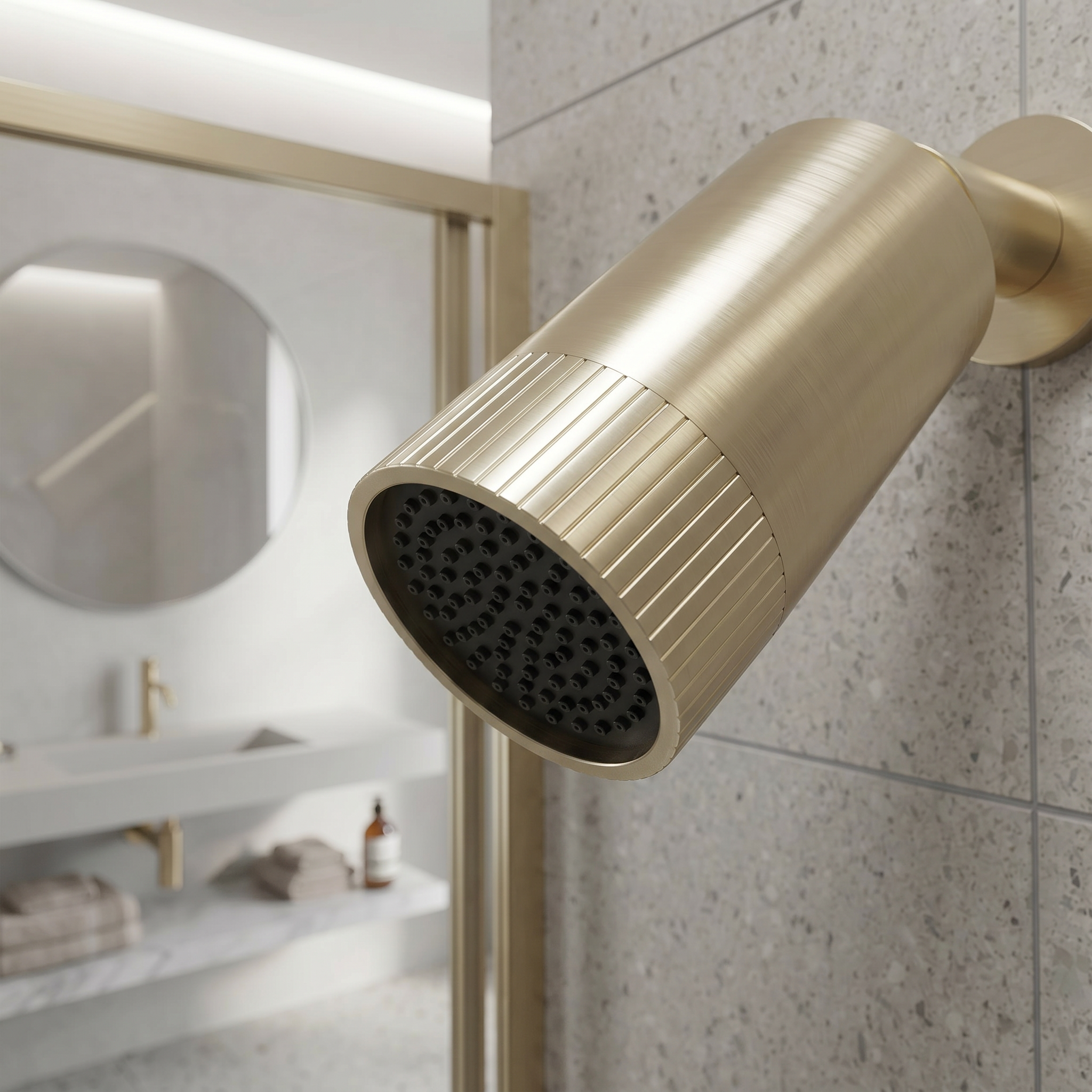 Core Spotlight Shower Head 85mm Brushed Brass – Wall Mounted Compact Fixed Head - Image 2