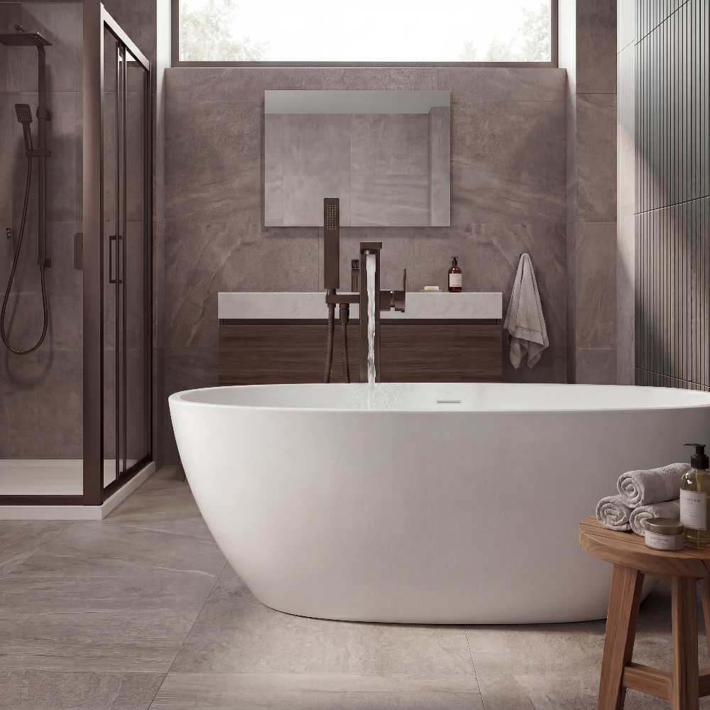 Cora Brushed Bronze Freestanding Bath Shower Mixer Tap - Image 3