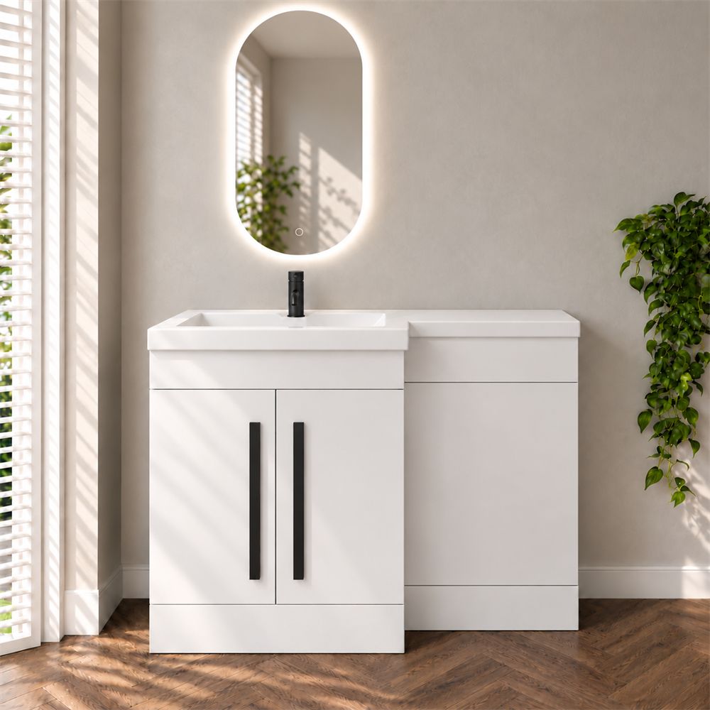 Amy 1100mm Combination Bathroom Toilet & Sink Unit in Gloss White – Modern, Space-Saving Design with Matt Black Handles - Image 6