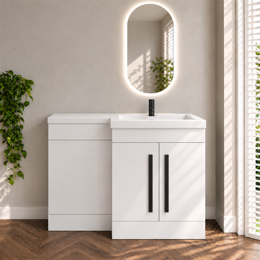 Amy 1100mm Combination Bathroom Toilet & Sink Unit in Gloss White – Modern, Space-Saving Design with Matt Black Handles - Image 5