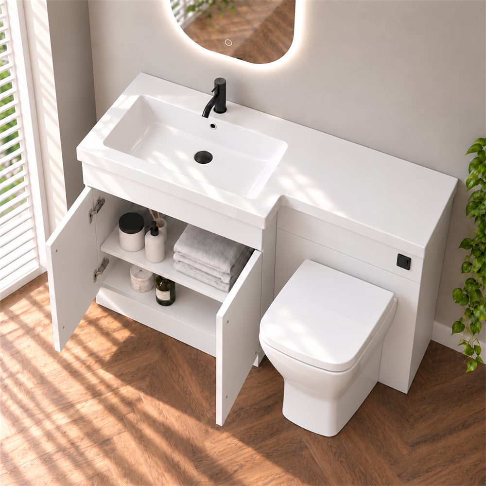 Amy 1100mm Combination Bathroom Toilet & Sink Unit in Gloss White – Modern, Space-Saving Design with Matt Black Handles - Image 7