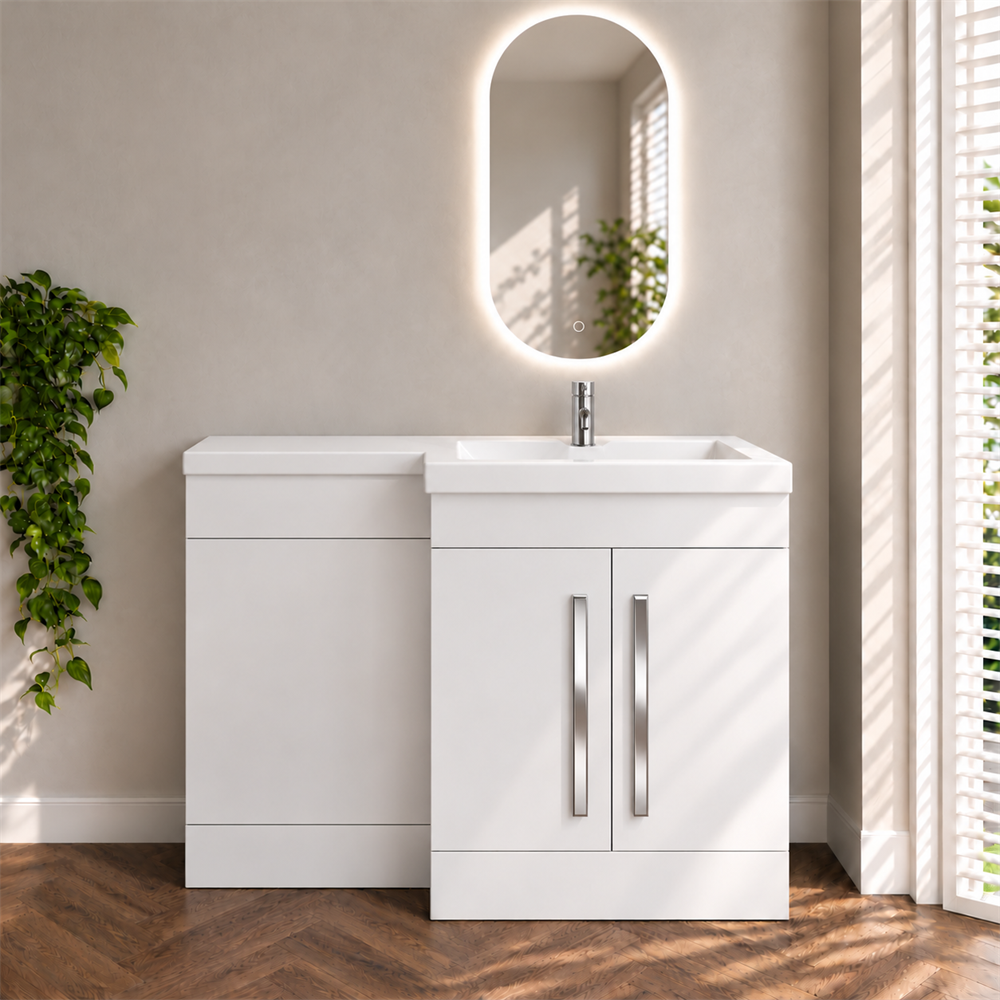 Amy 1100mm Combination Bathroom Toilet & Sink Unit in Gloss White – Modern, Space-Saving Design with Soft-Close Features - Image 5