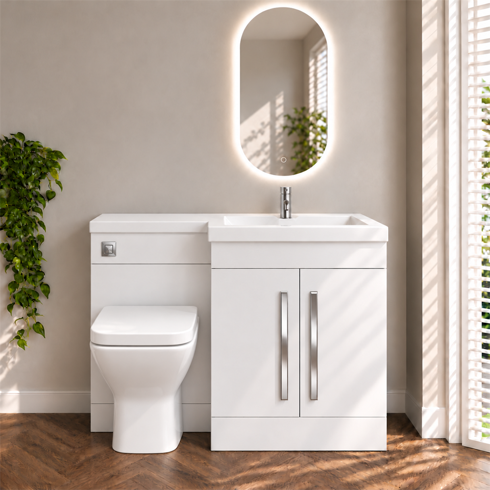 Amy 1100mm Combination Bathroom Toilet & Sink Unit in Gloss White – Modern, Space-Saving Design with Soft-Close Features - Image 3