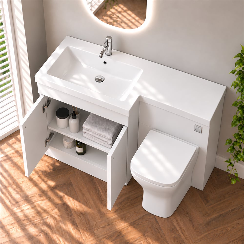 Amy 1100mm Combination Bathroom Toilet & Sink Unit in Gloss White – Modern, Space-Saving Design with Soft-Close Features - Image 7